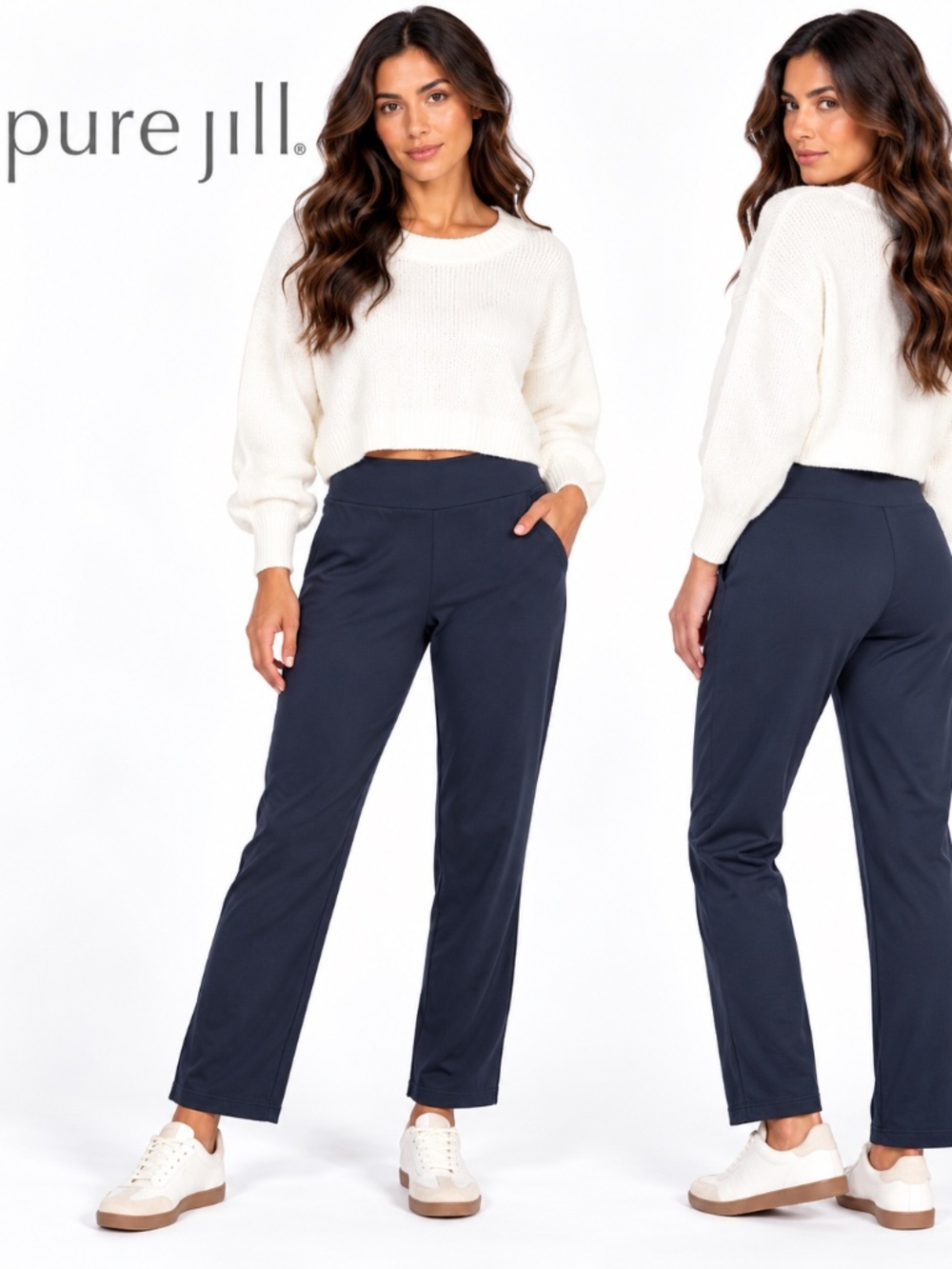 fPure Jill Navy 57% Pima cotton Everyday Straight Leg Pull-On Pants